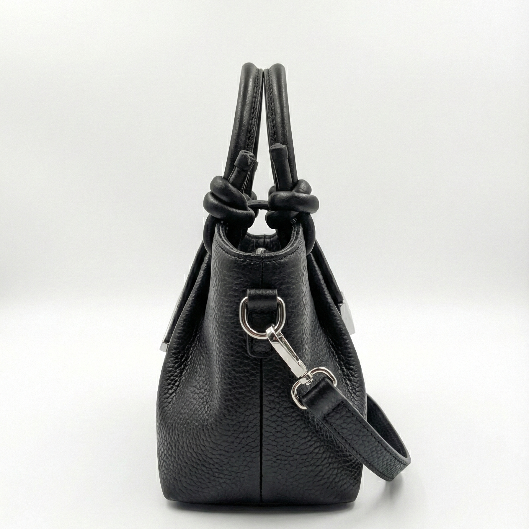 Midnight Black Mini Tote with Knot Handle & Metal Accent