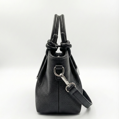 Midnight Black Mini Tote with Knot Handle & Metal Accent