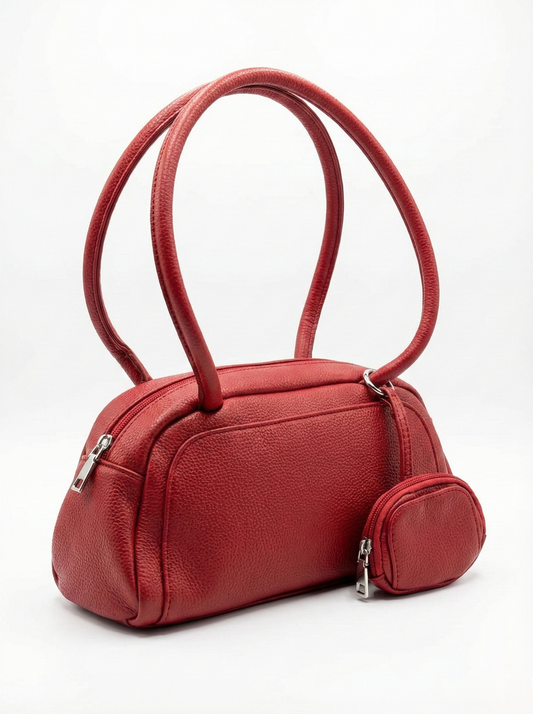 Classic Red Mini Shoulder Bag with Coin Pouch