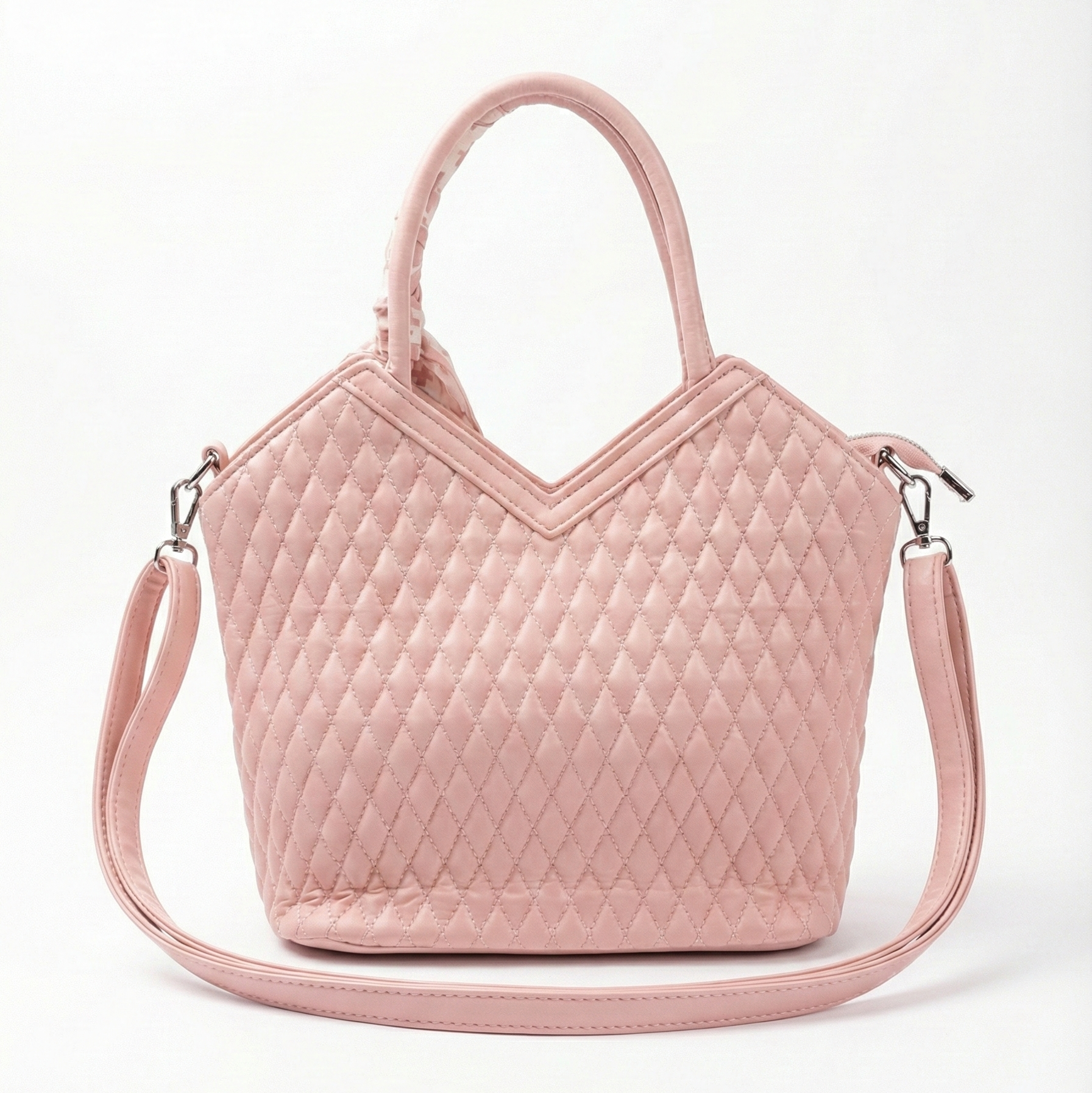 Blush Pink Quilted Handbag with Scarf Detail