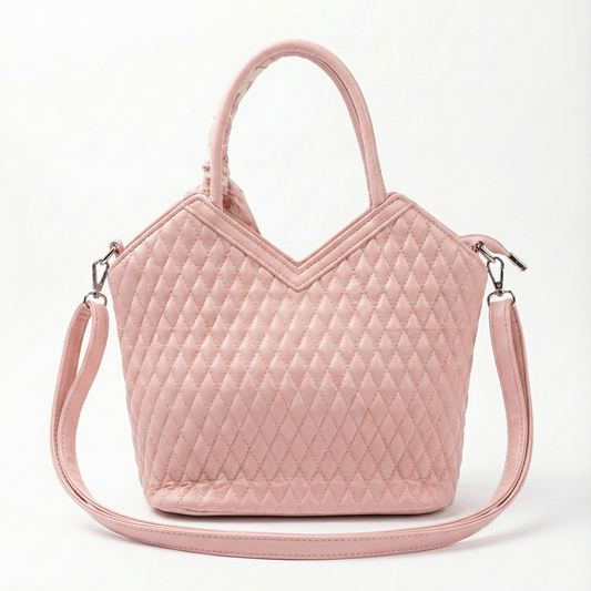 Blush Pink Quilted Handbag with Scarf Detail