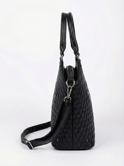 Elegant Black Quilted Handbag with Scarf Detail