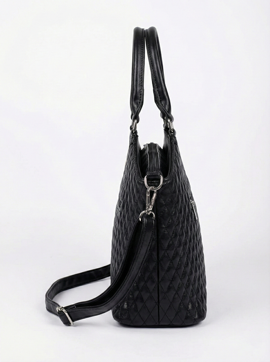 Elegant Black Quilted Handbag with Scarf Detail