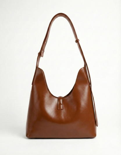 Classic Tan Brown Shoulder Hobo Bag with Gold Accent