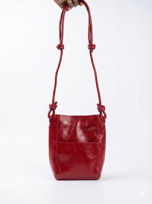 Crimson Mini Crossbody Bucket Bag – Compact Everyday Carry