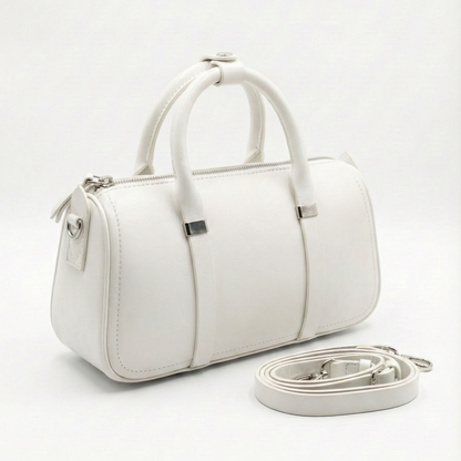 Premium Ivory Barrel Handbag with Detachable Sling