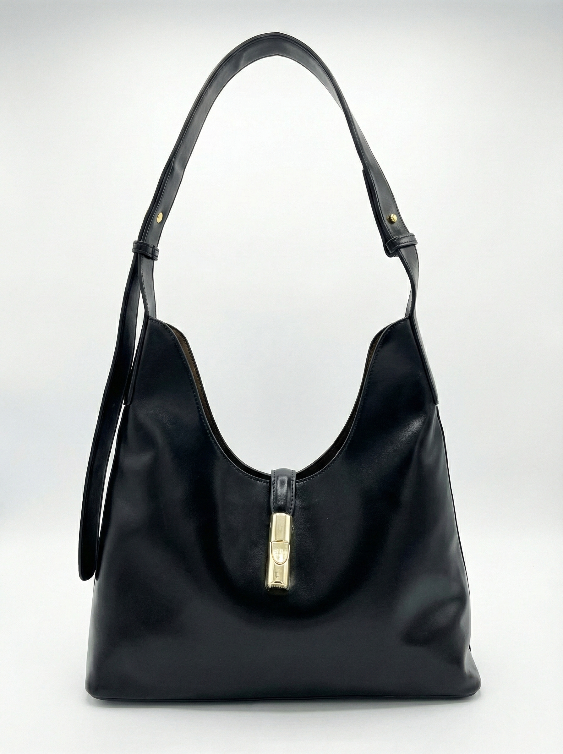 Classic Black Convertible Hobo Bag with Gold Accent