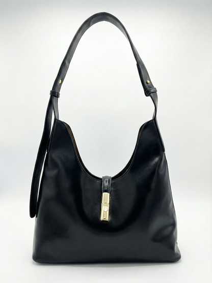 Classic Black Convertible Hobo Bag with Gold Accent