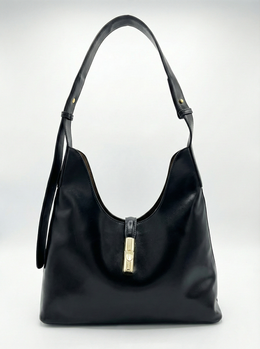 Classic Black Convertible Hobo Bag with Gold Accent