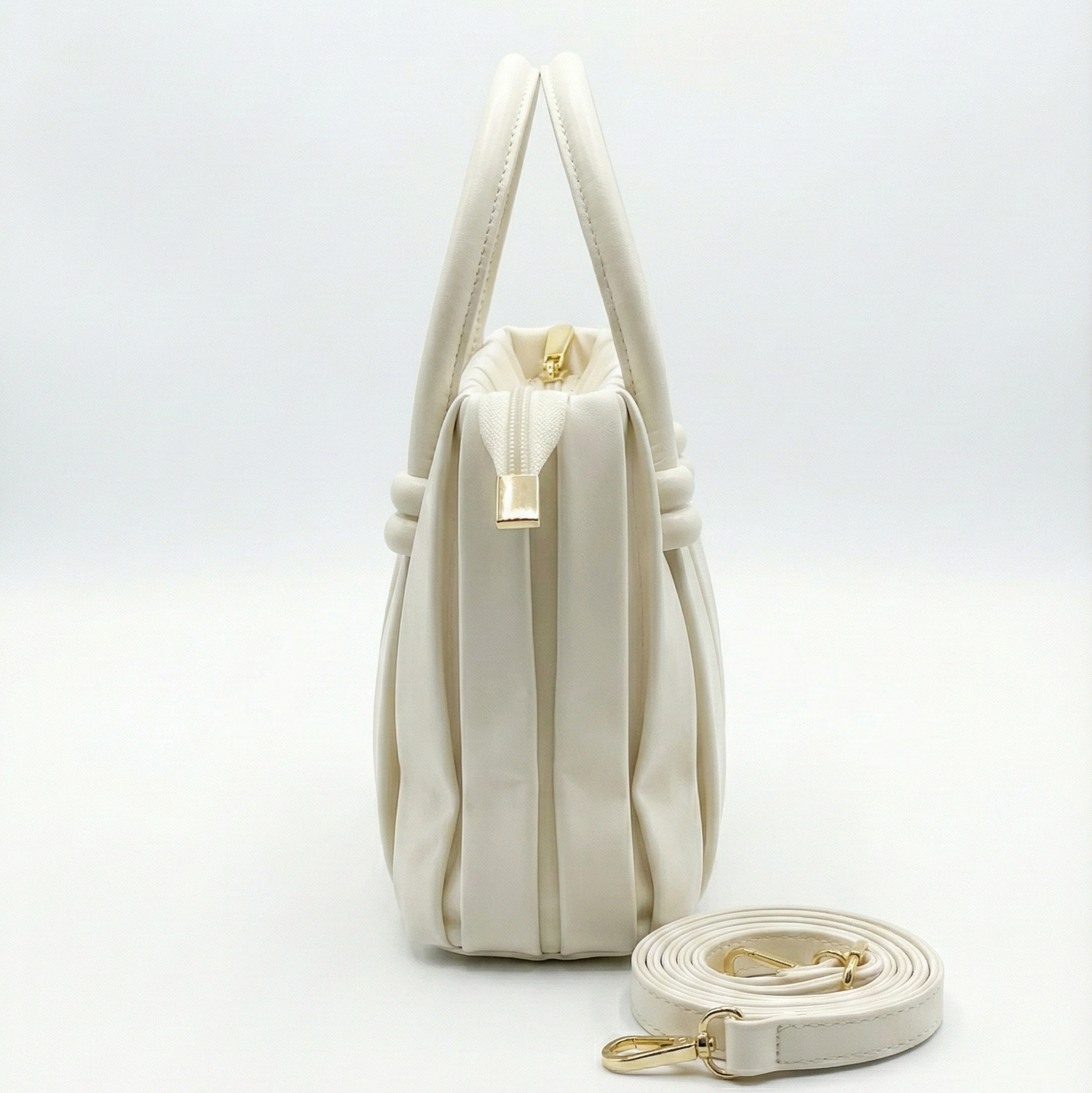 Ivory Pleated Mini Tote with Detachable Sling