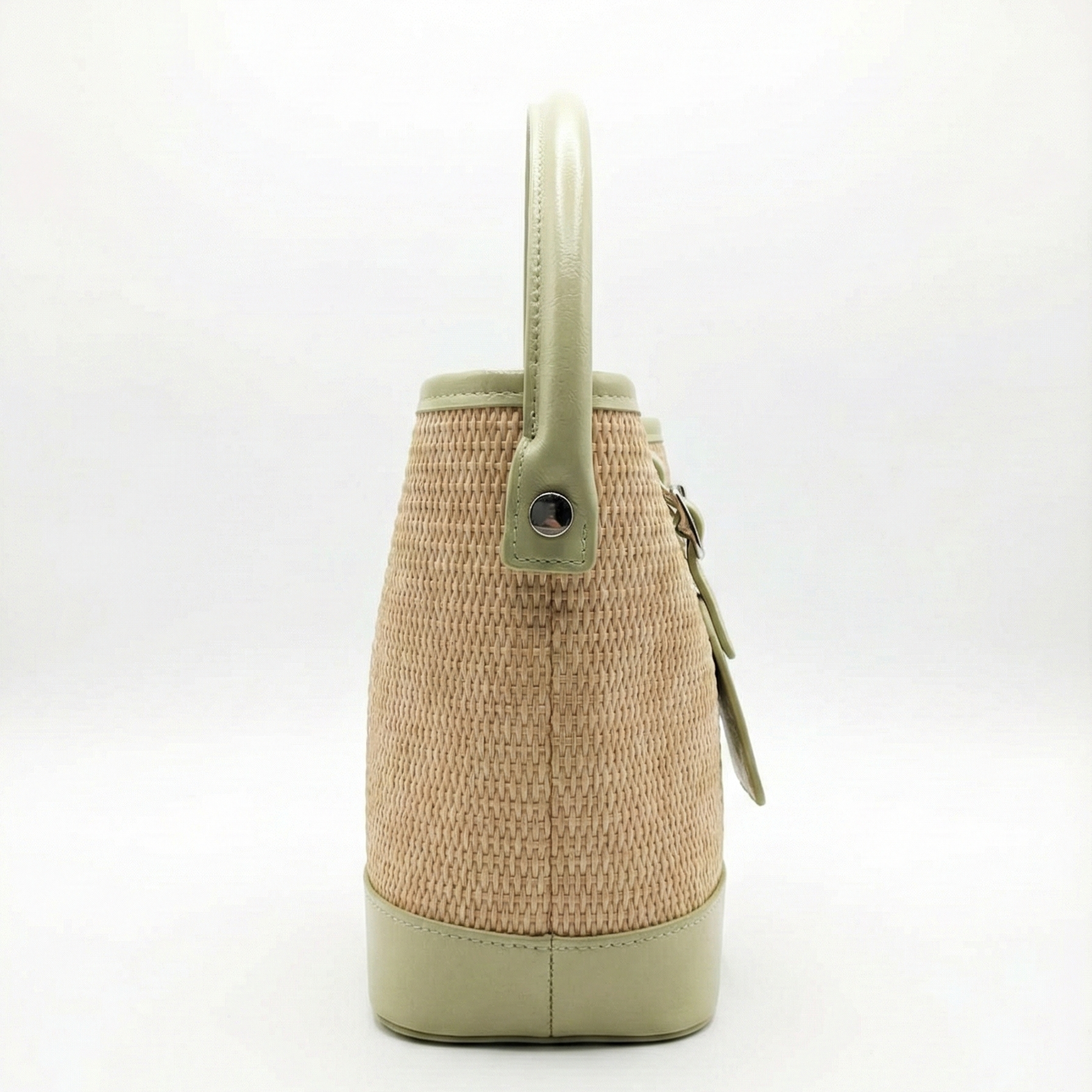 Pastel Green Woven Straw Bucket Bag with Top Handle
