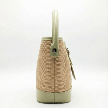 Pastel Green Woven Straw Bucket Bag with Top Handle