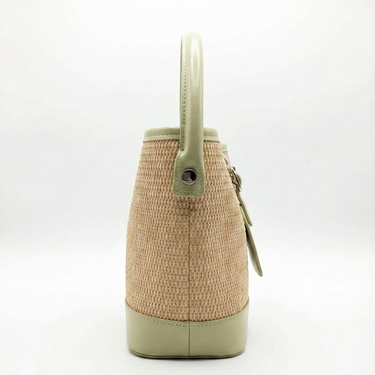 Pastel Green Woven Straw Bucket Bag with Top Handle