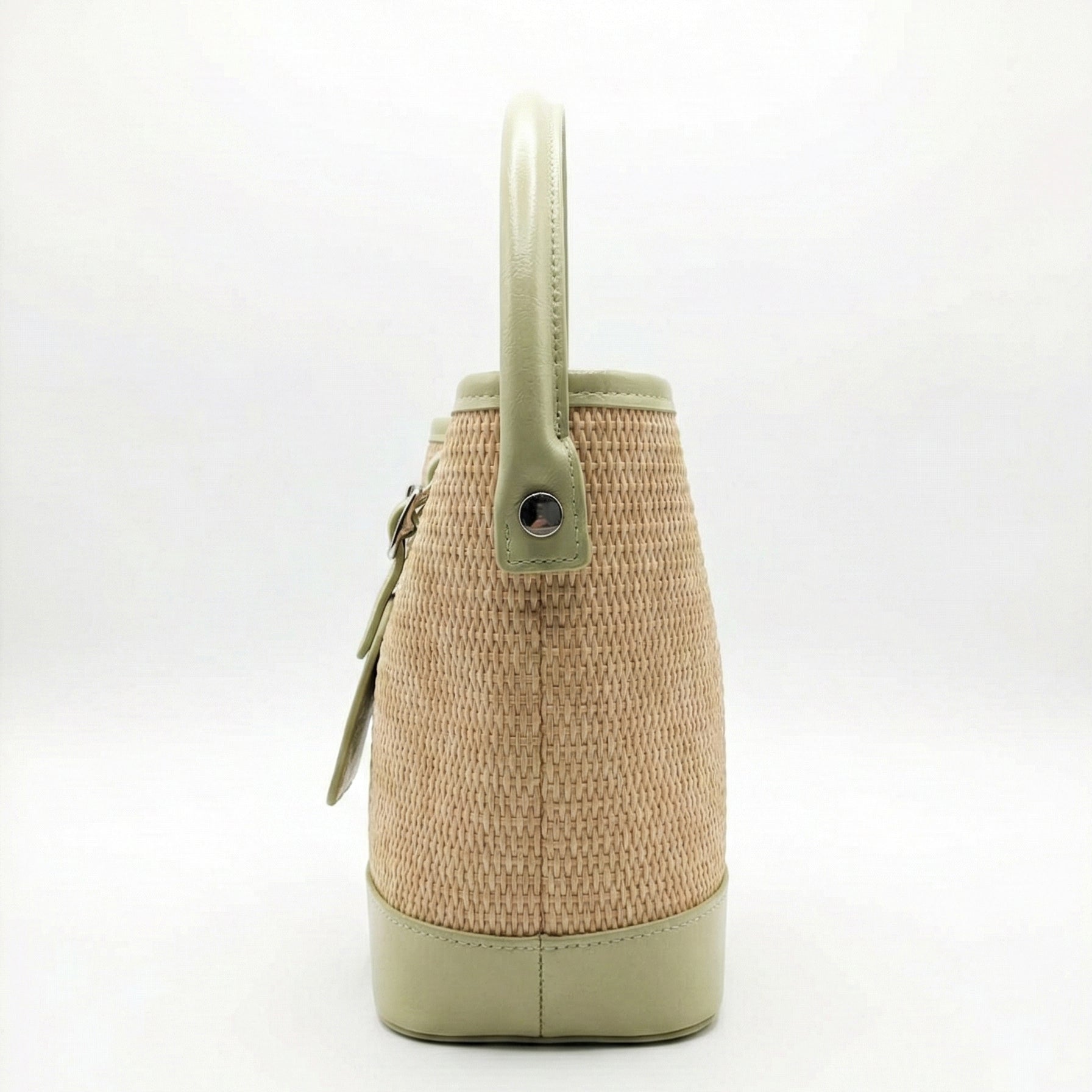 Pastel Green Woven Straw Bucket Bag with Top Handle