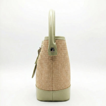 Pastel Green Woven Straw Bucket Bag with Top Handle