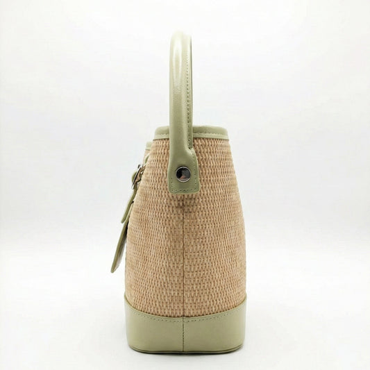 Pastel Green Woven Straw Bucket Bag with Top Handle