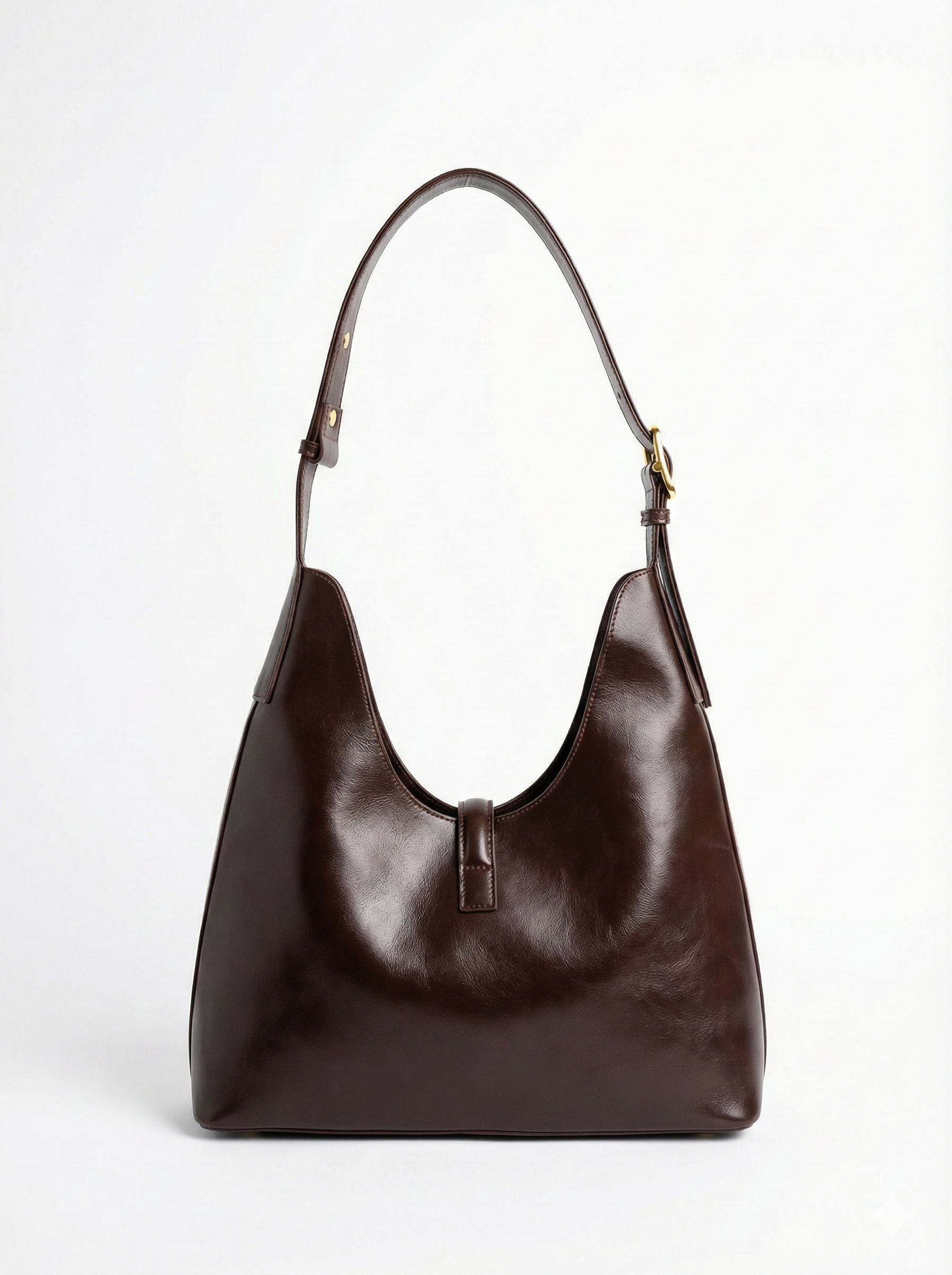 Classic Chocolate Brown Convertible Hobo Bag with Gold Accent