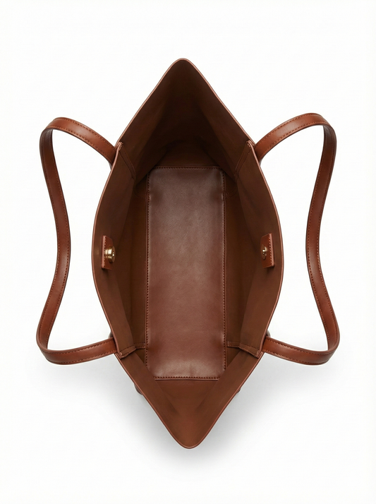 Classic Brown Structured Leather Tote Bag