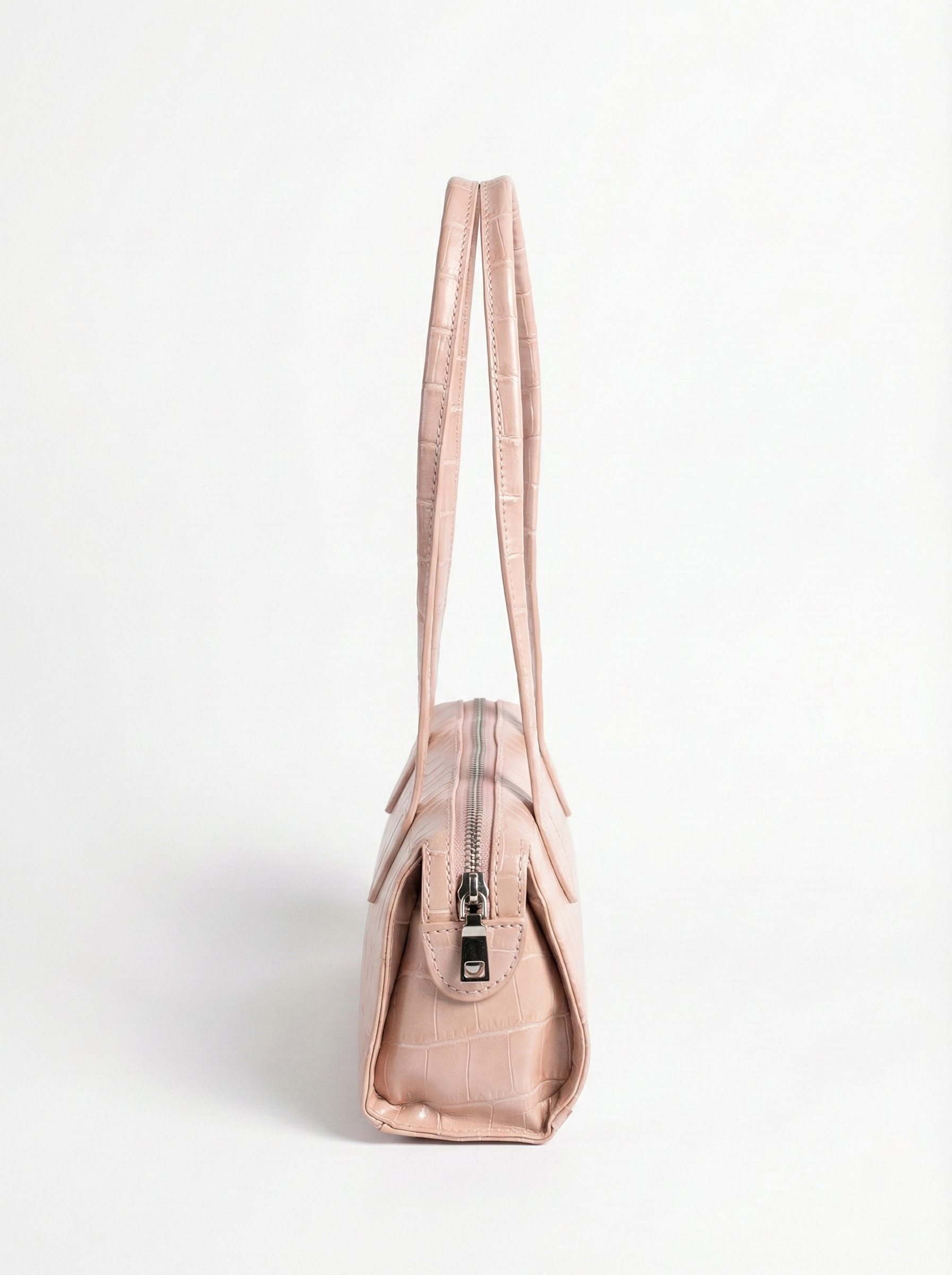 Blush Croc Texture Shoulder Bag – Slim Baguette Style