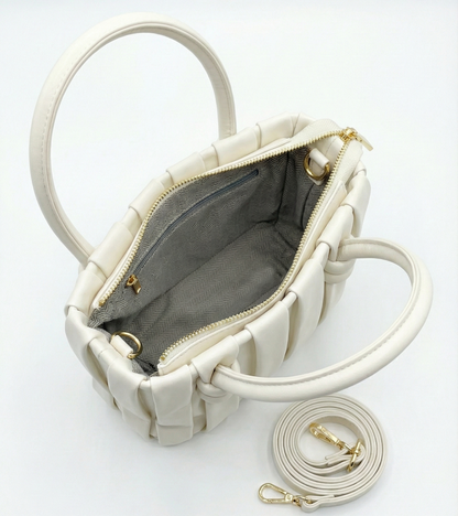 Ivory Pleated Mini Tote with Detachable Sling