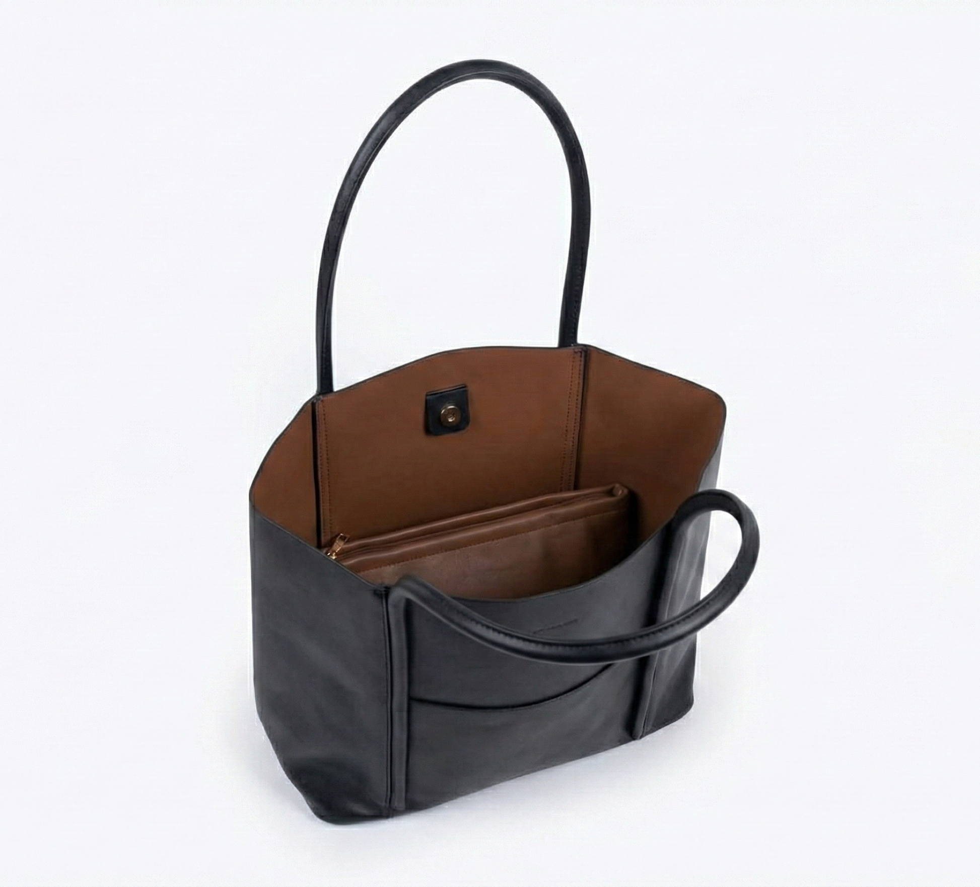 Dual Tone Leather Tote Bag with Pouch Set