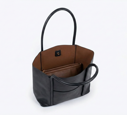 Dual Tone Leather Tote Bag with Pouch Set