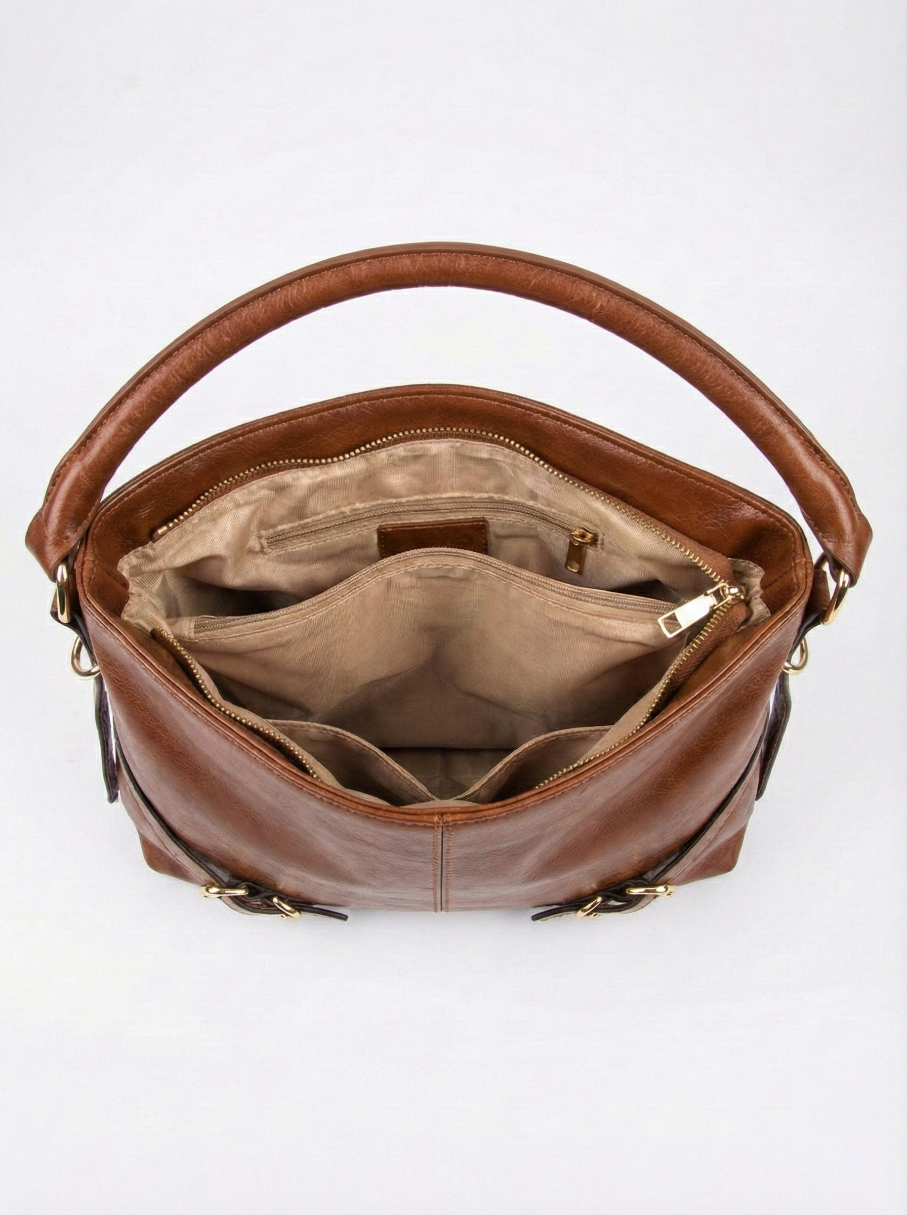 Rich Chestnut Gloss Shoulder Bag with Gold Zip Detail
