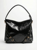 Glossy Black Luxe Shoulder Bag with Gold Zip Detail