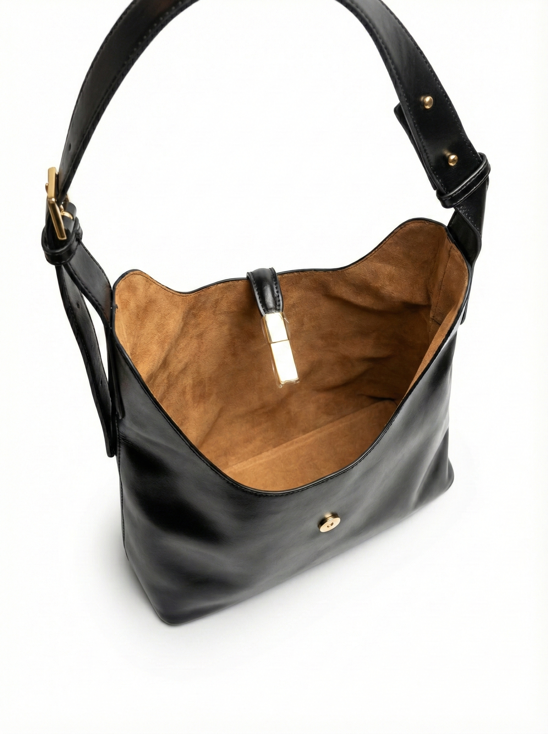 Classic Black Convertible Hobo Bag with Gold Accent