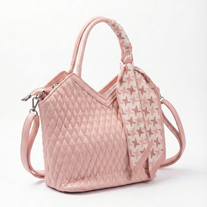 Blush Pink Quilted Handbag with Scarf Detail