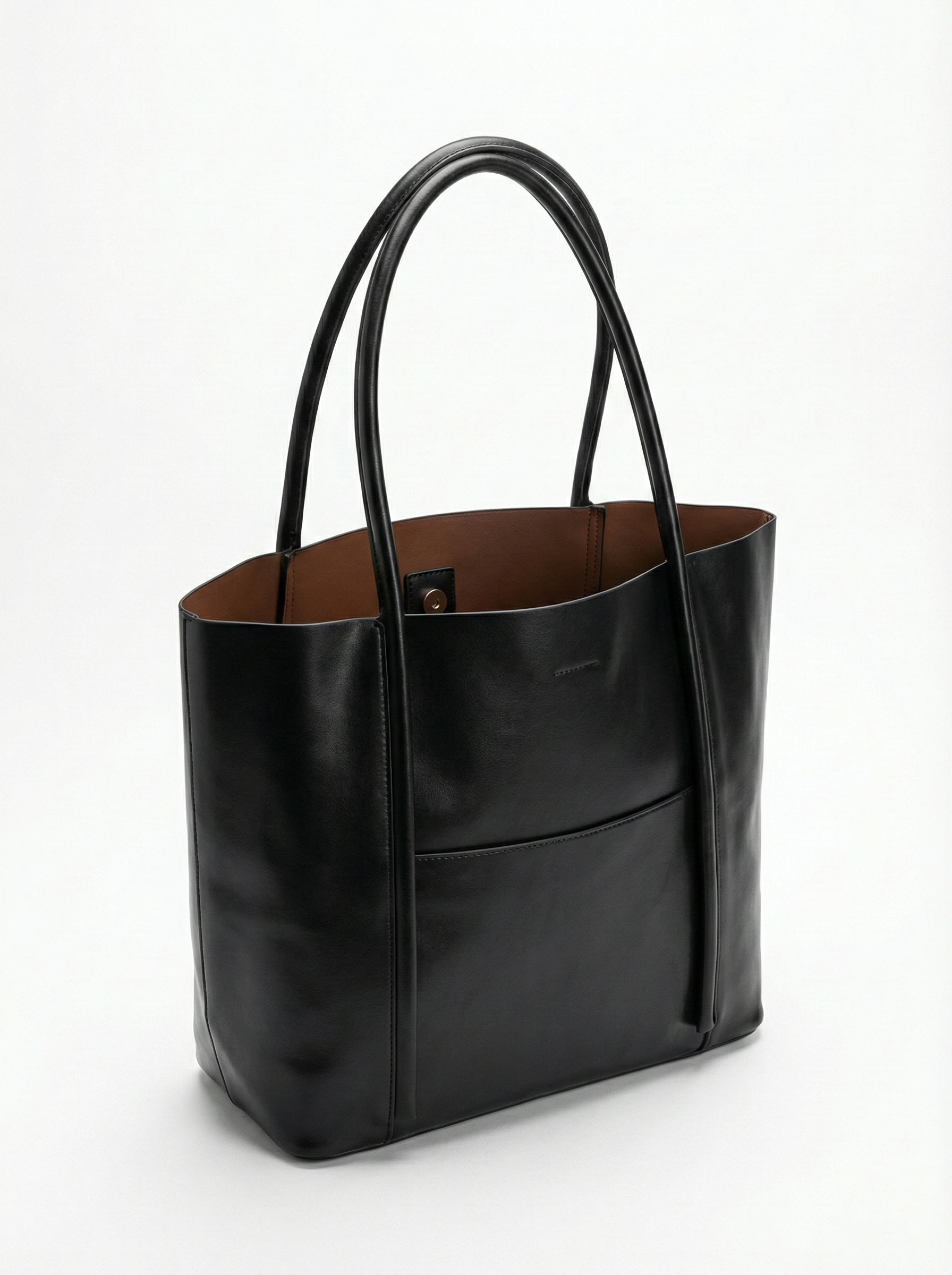 Classic Black Structured Leather Tote Bag