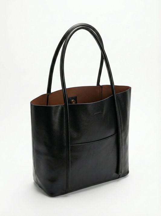 Classic Black Structured Leather Tote Bag