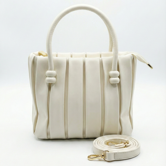 Ivory Pleated Mini Tote with Detachable Sling