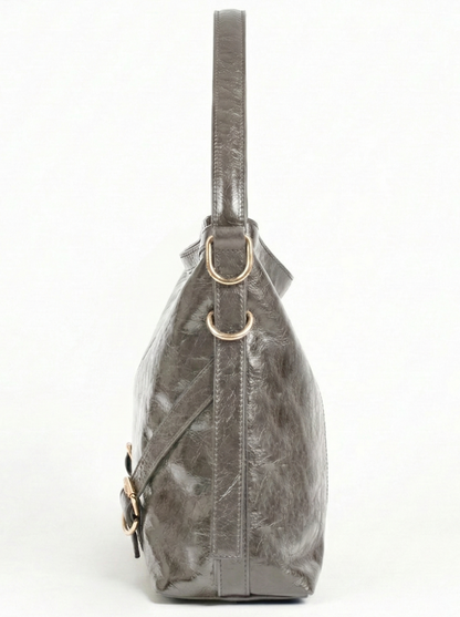Smoky Grey Luxe Shoulder Bag with Dual Strap & Sling