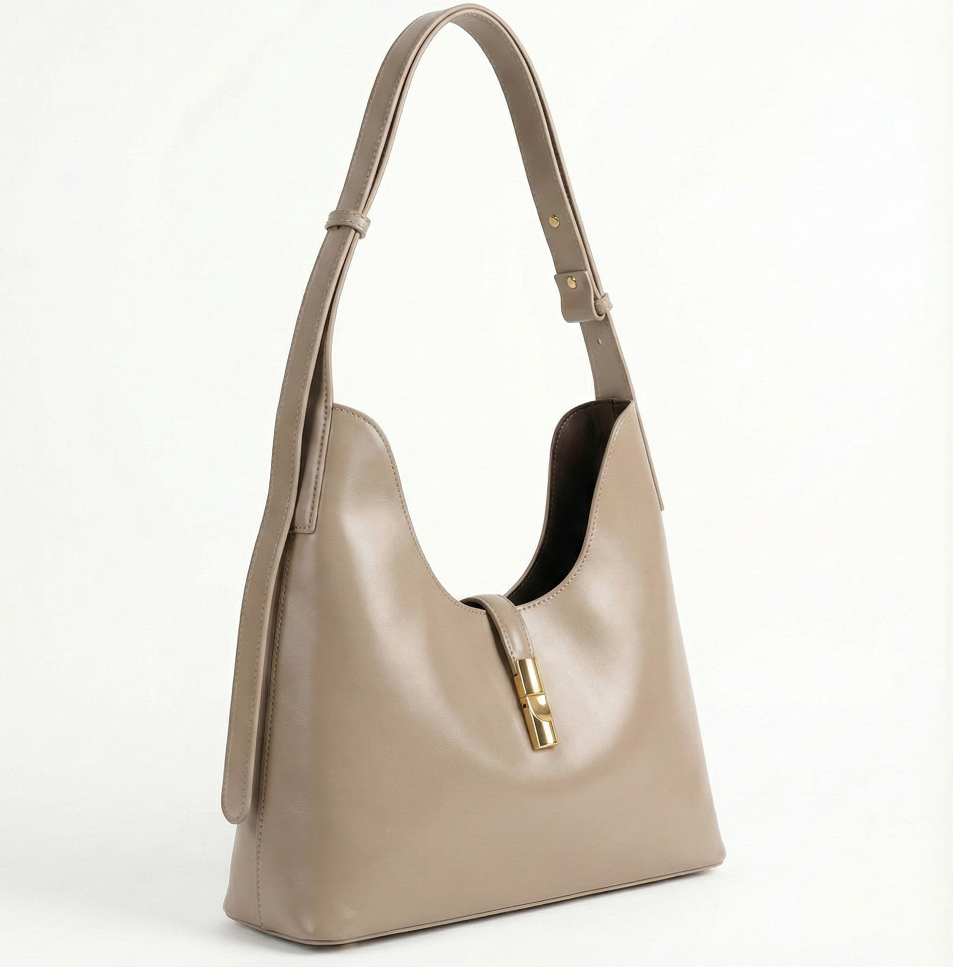 Elegant Nude Beige Shoulder Hobo Bag