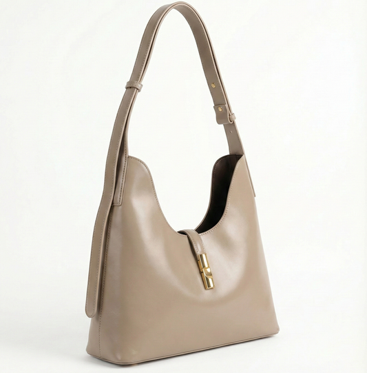 Elegant Nude Beige Shoulder Hobo Bag