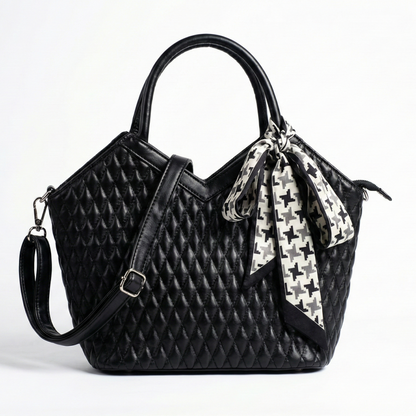 Elegant Black Quilted Handbag with Scarf Detail