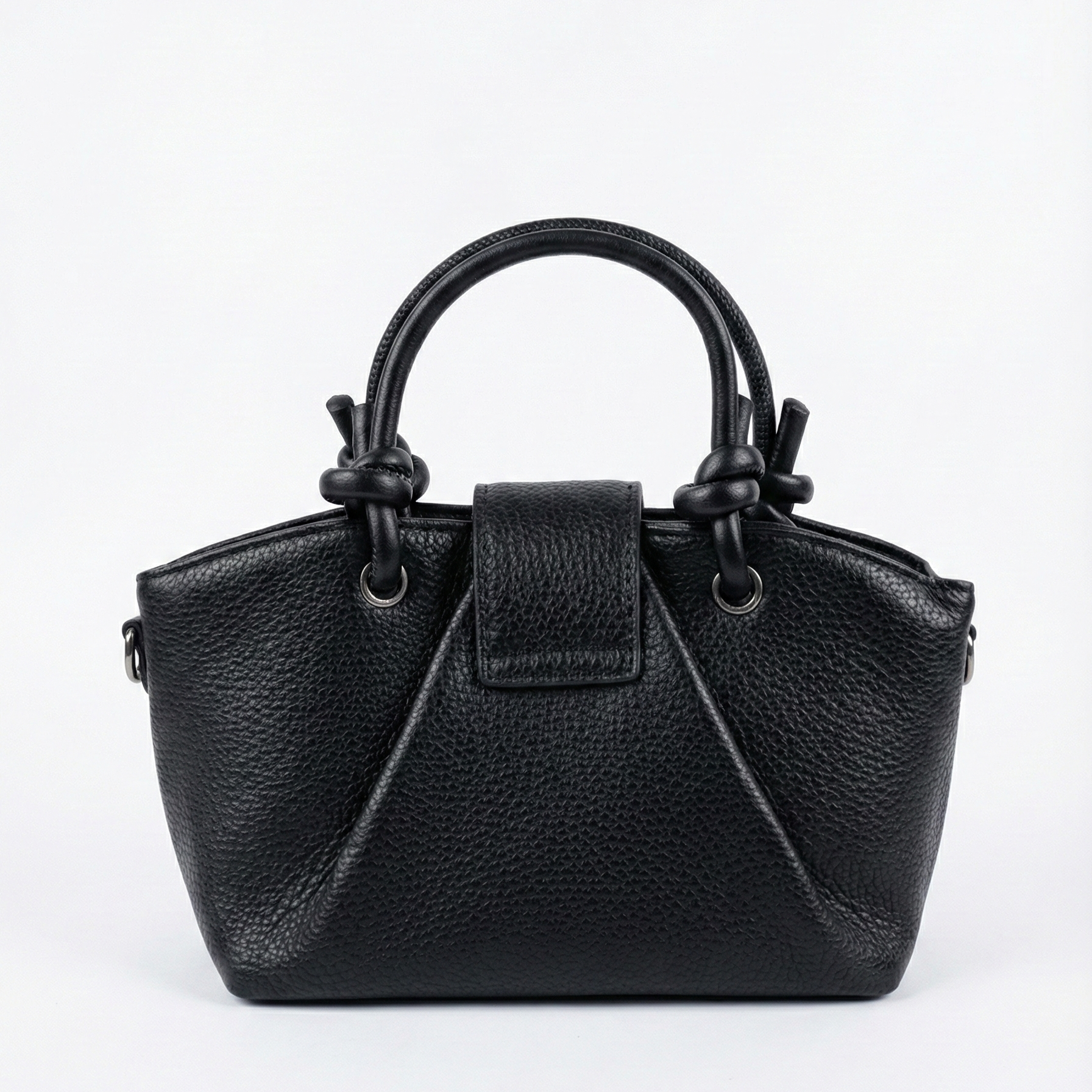 Midnight Black Mini Tote with Knot Handle & Metal Accent
