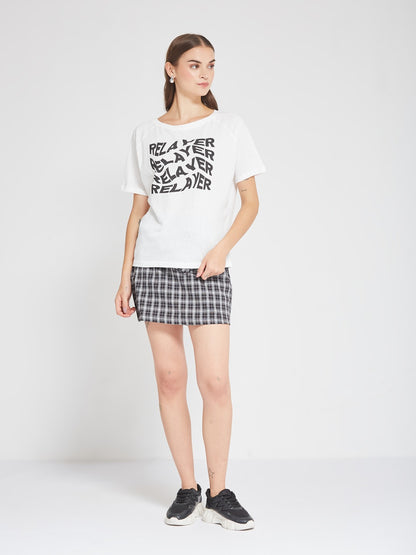 Grey Checkered Co-Ord Set with Graphic Tee & Tote Bag