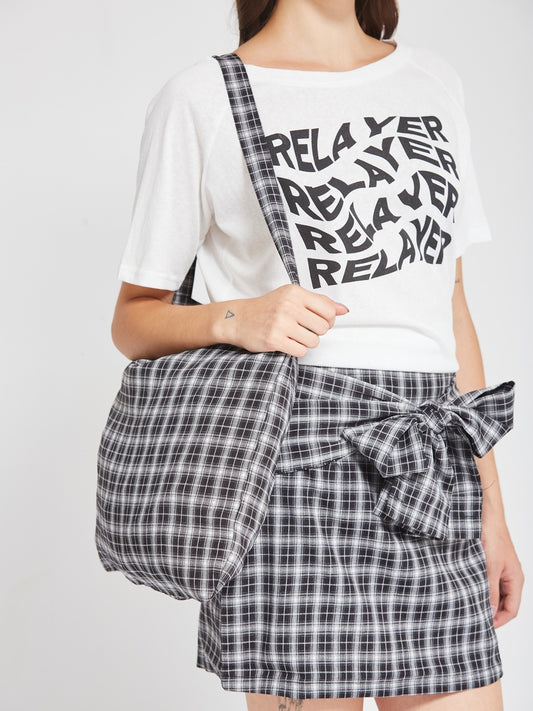 Grey Checkered Co-Ord Set with Graphic Tee & Tote Bag