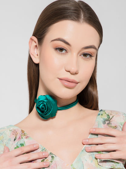 Green Satin flower choker