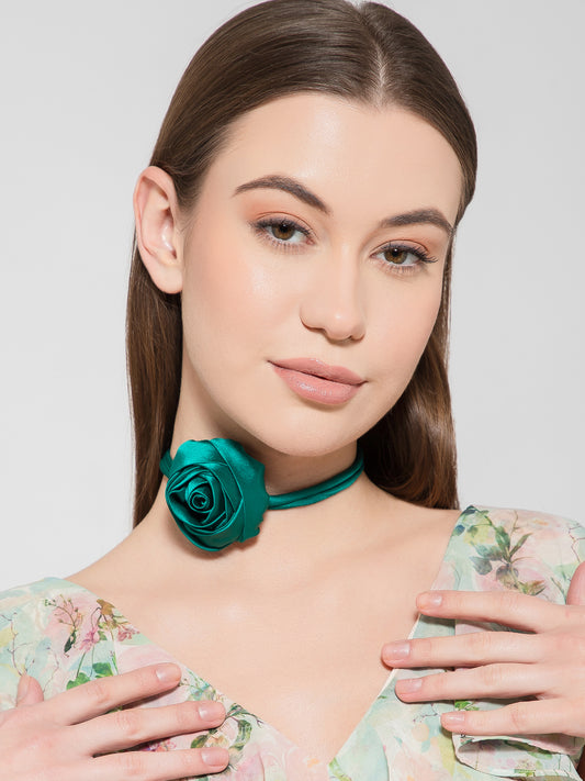 Green Satin flower choker