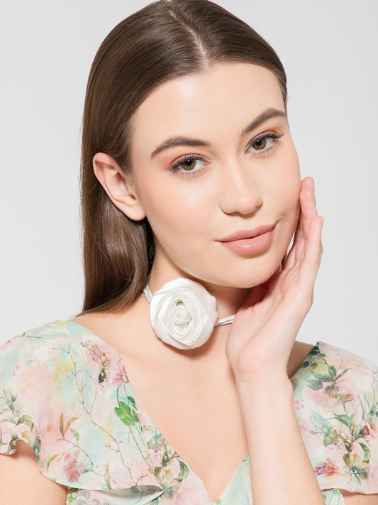 White Satin Flower Chocker