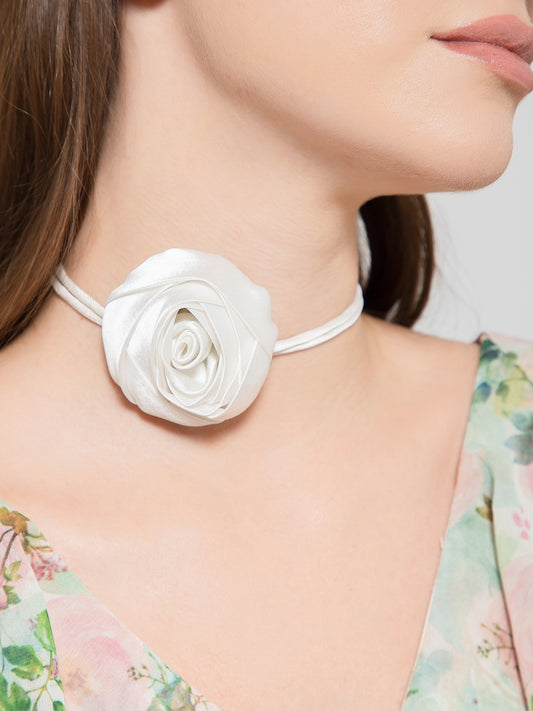 White Satin Flower Chocker