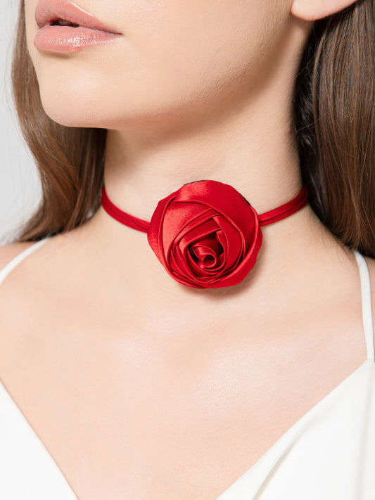 Satin red flower choker