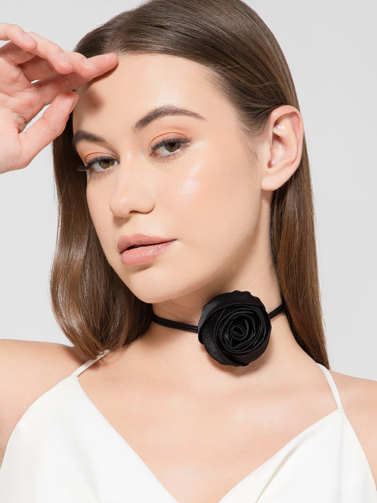 Black Satin Flower Choker