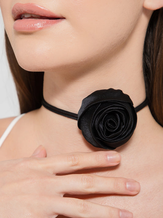 Black Satin Flower Choker