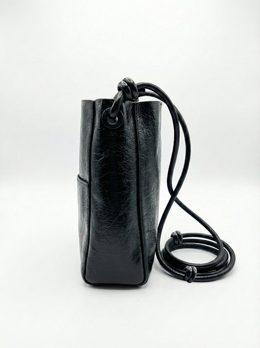 Midnight Black Mini Bucket Sling Bag with Knot Strap