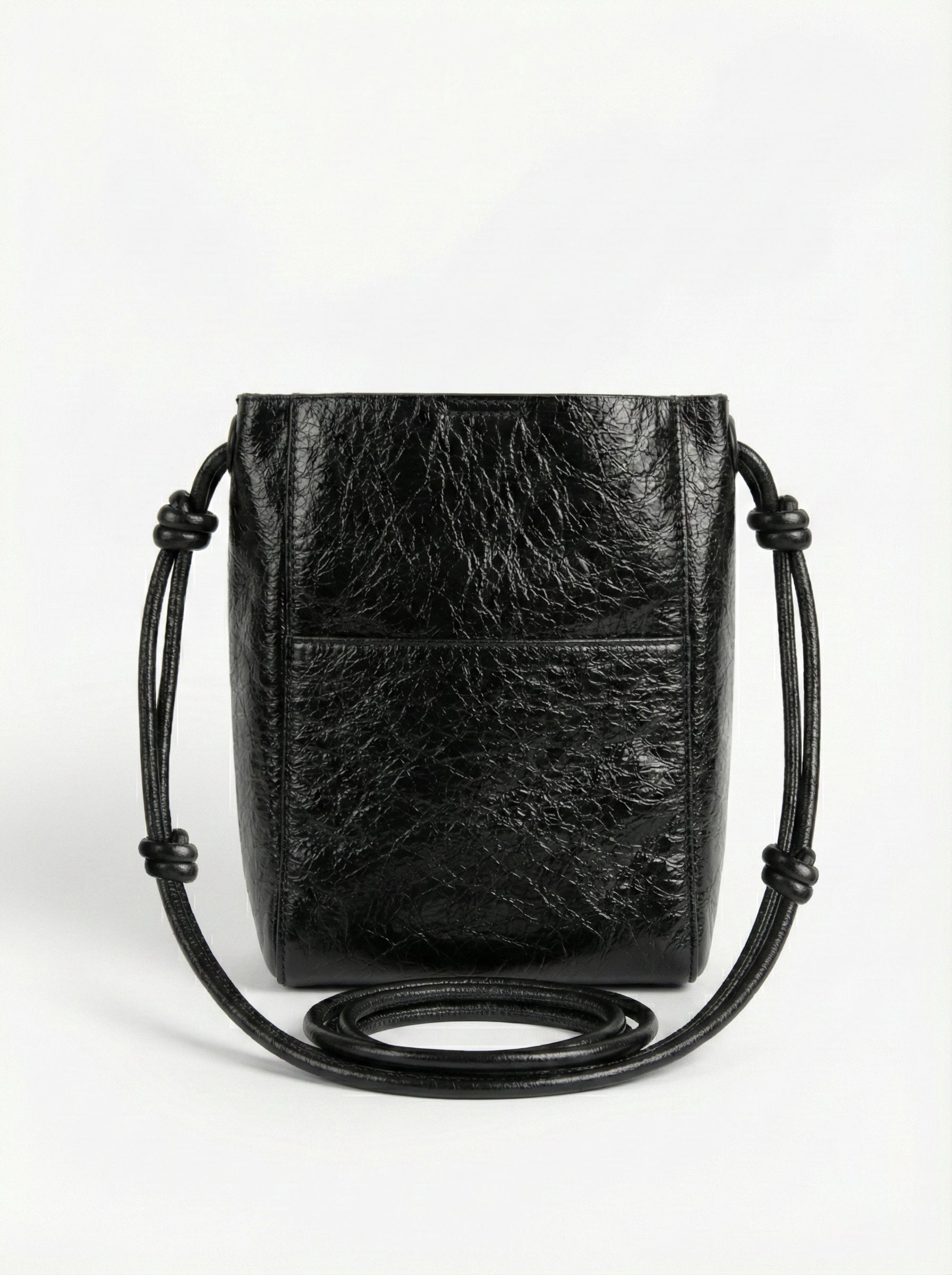 Midnight Black Mini Bucket Sling Bag with Knot Strap
