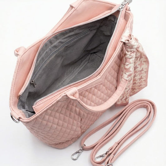 Blush Pink Quilted Handbag with Scarf Detail